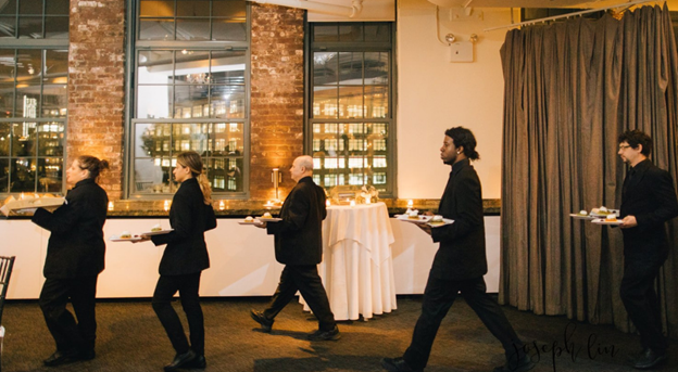 Tribeca Rooftop + 360° waitstaff can provide table service at your event.